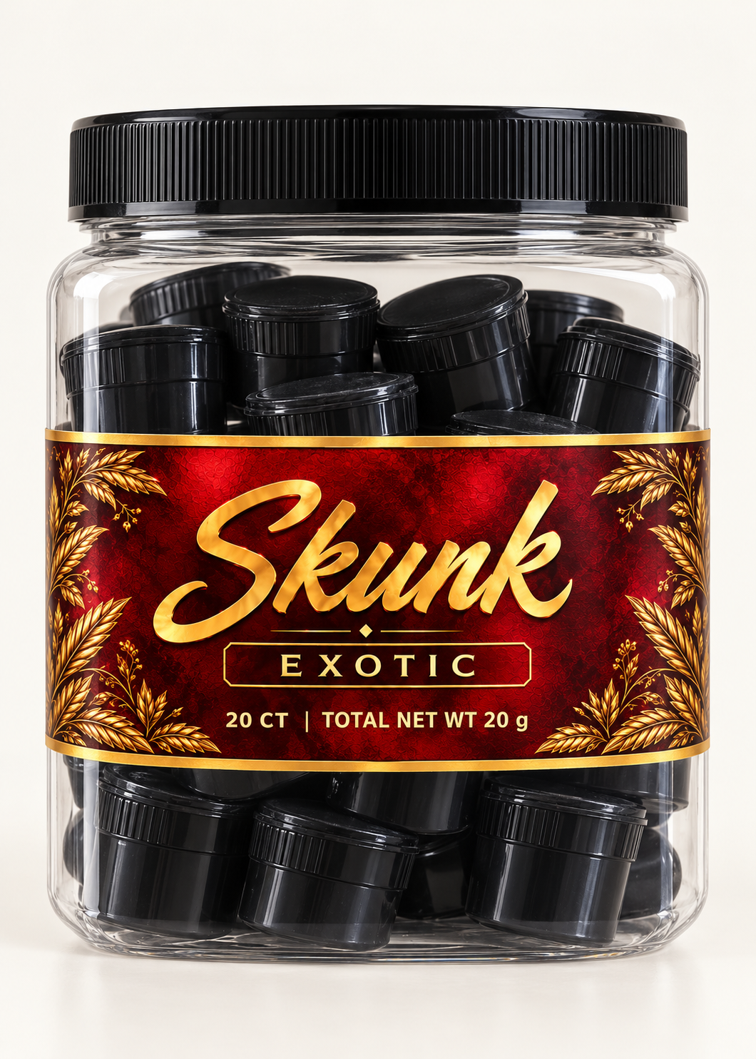 SKUNK Exotic 20-count display jar with individual 1 gram pop tops