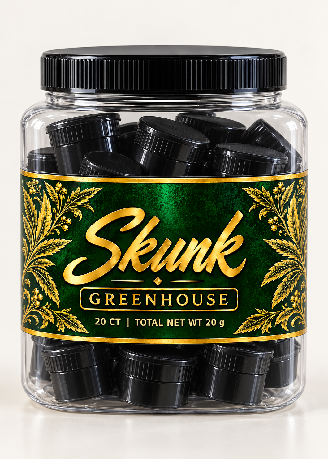 SKUNK Greenhouse 20-count display jar with individual 1 gram pop tops