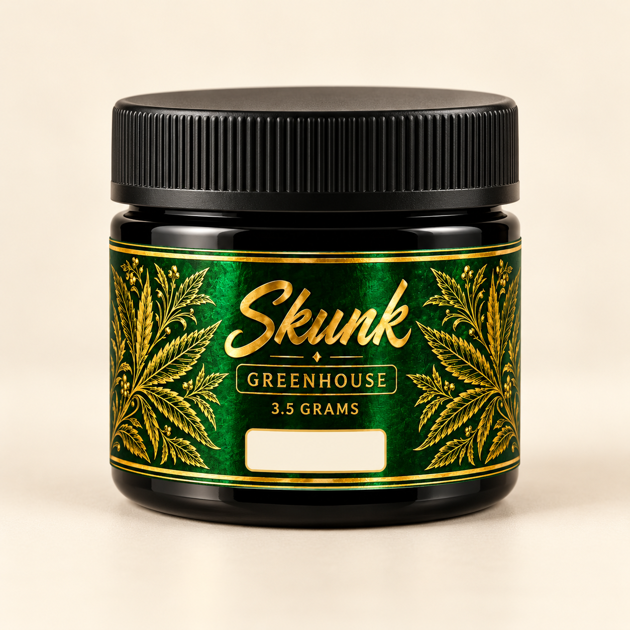 SKUNK Greenhouse 3.5 gram jar product mockup